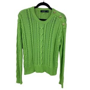 Lauren Ralph Lauren Cable Knit Crewneck Sweater Lime Green Womens Size XL
